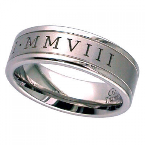 Lasered Roman Date (T036RN-Eng) Titanium Wedding Ring